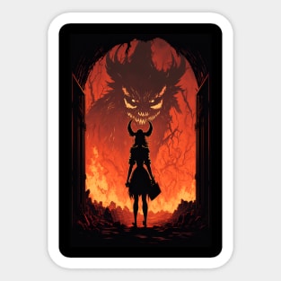 Anime Girl Witch Entering Hell to fight Demon Lord Sticker